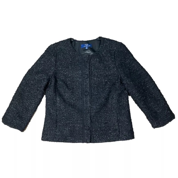RSVP by Talbots Jacket Women's Black Embellished Tweed Statement Size 12 P - Picture 1 of 6